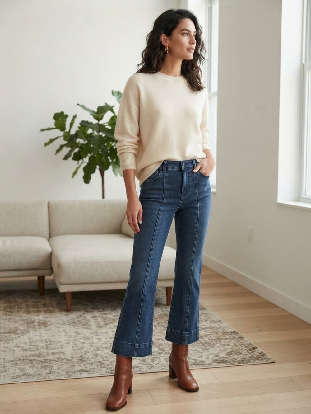 Pilcro Anthropologie Cropped Front-Seam Flare Jeans Size 26 Medium Wash Blue